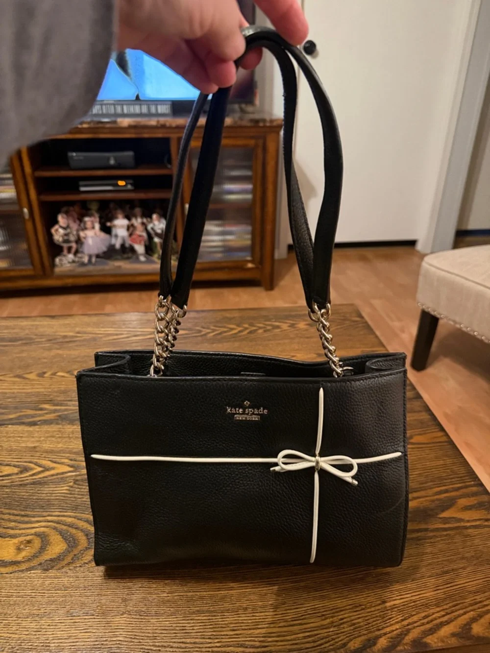 kate spade Black Tote with Cream Bow Accent